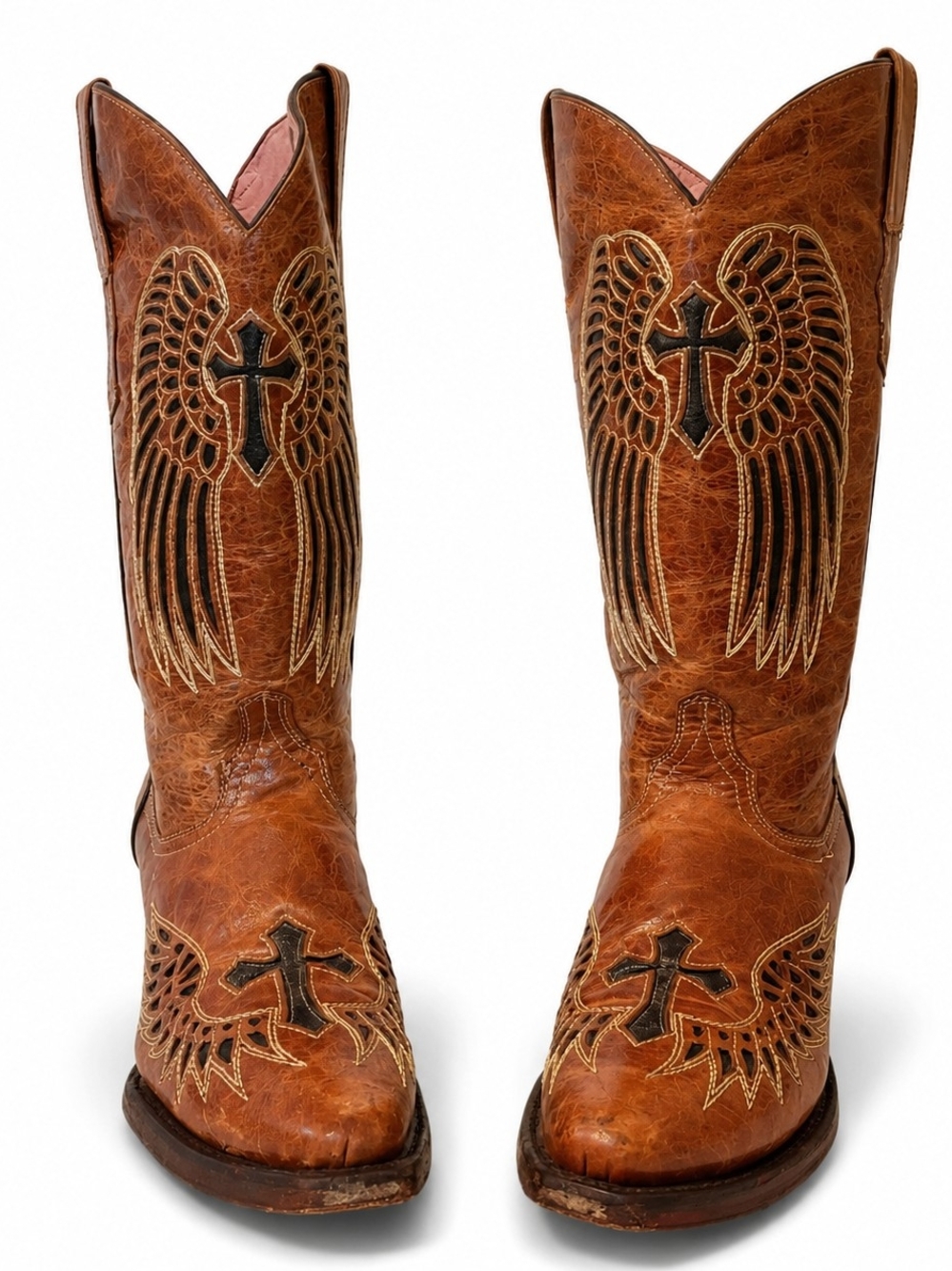 VELVETTA Winged Cross Leather Cowboy Boots - Women's Size 7.5